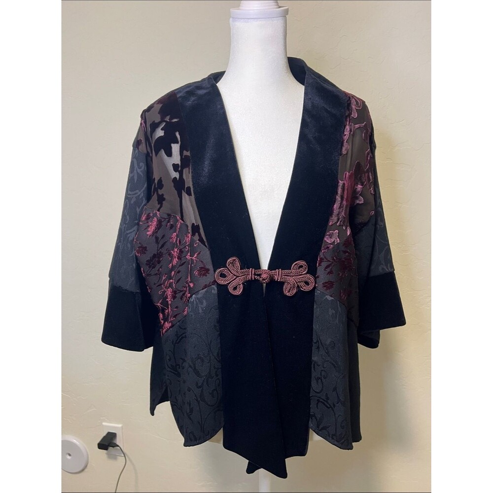 Spencer Alexis Vintage Burnout Velvet Mixed Media Art Kimono Tunic Top Jacket M